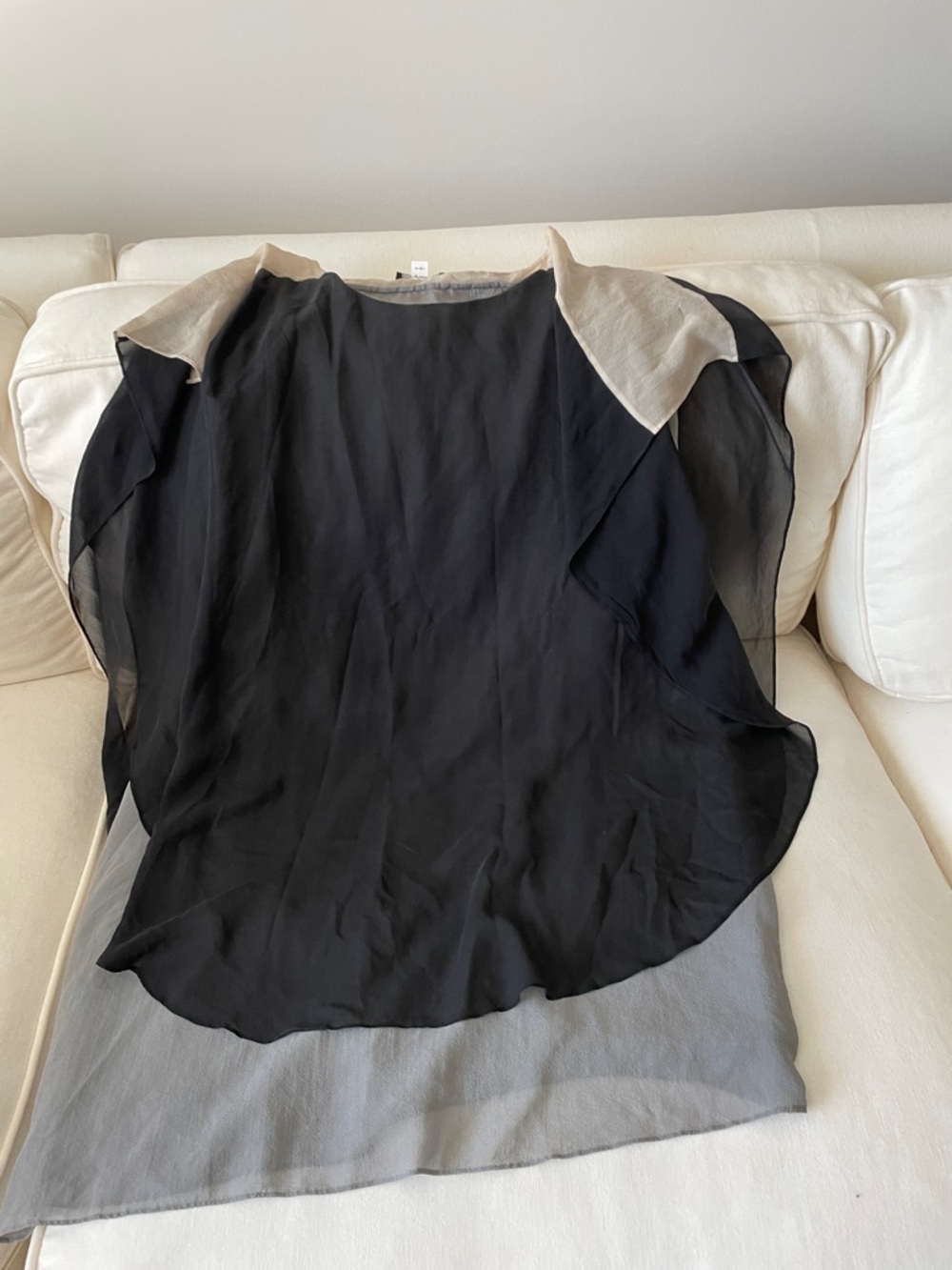 Eileen Fisher Black Sheer Layered dress with Cream Shoulder Panels